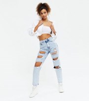 New Look Pale Blue Extreme Rip High Waist Tori Mom Jeans